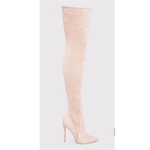 Stone Suede Thigh High Boots